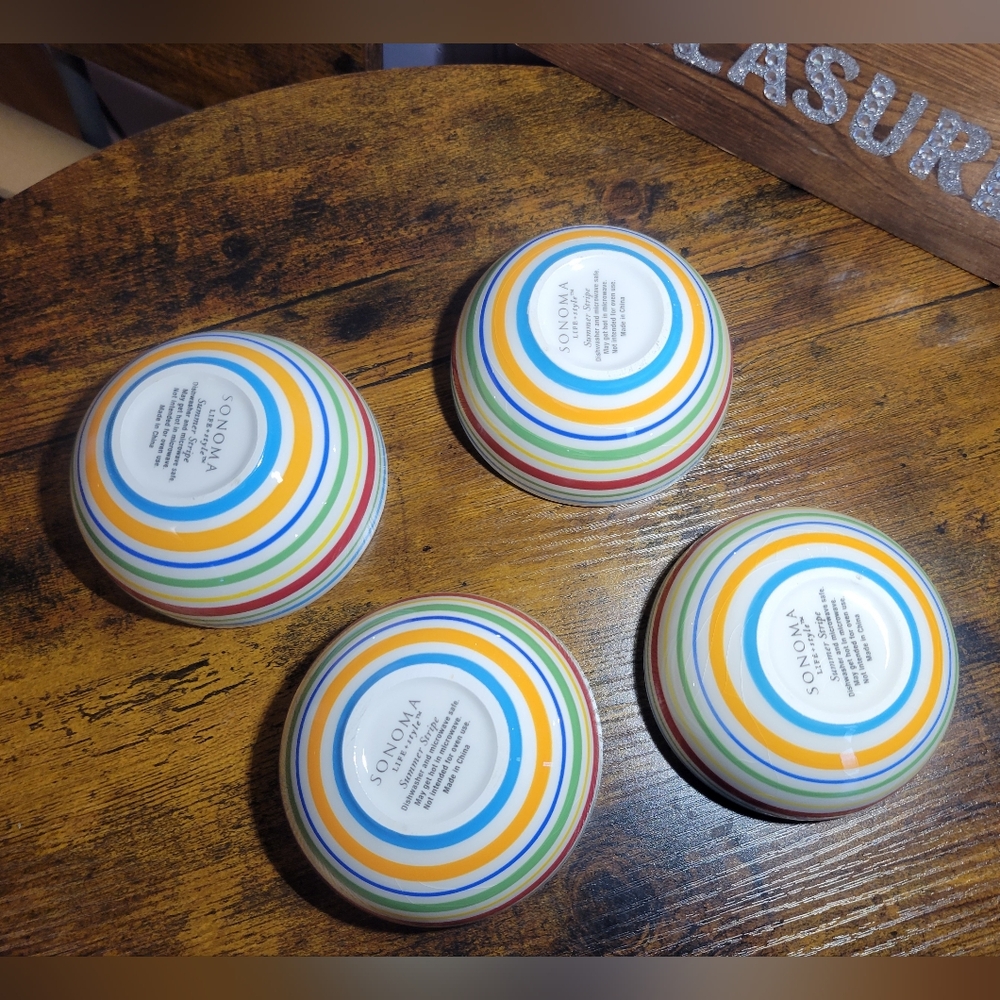 Sonoma Colorful Striped Ceramic Bowl Set of 4 - Picture 3 of 7